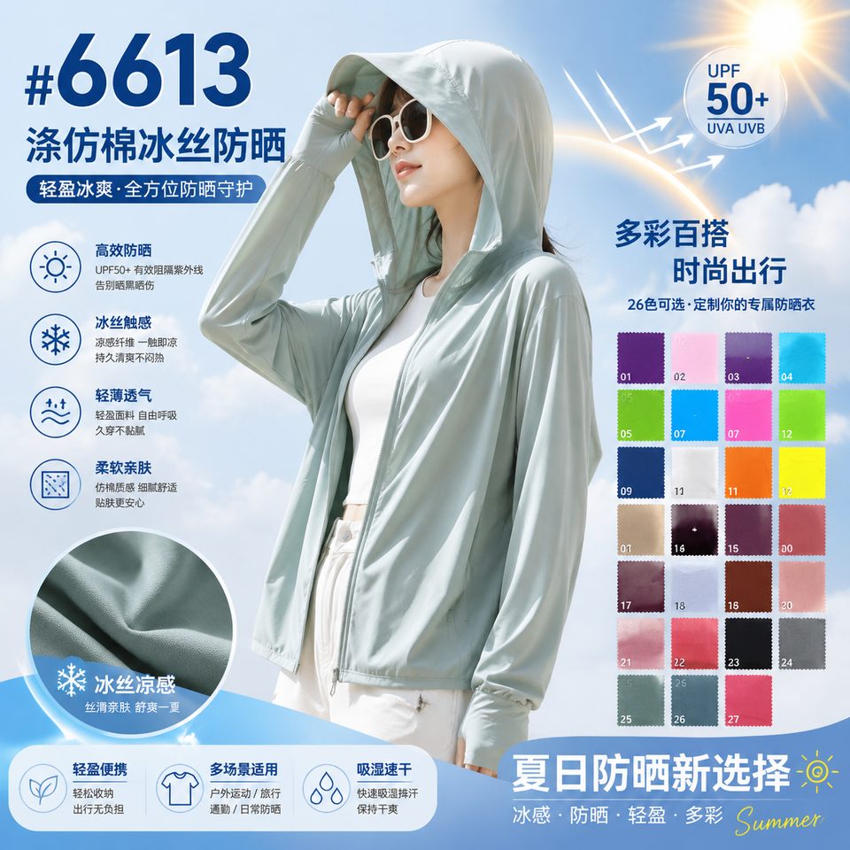 6613 polyester cotton-like ice-feel sun protection fabric reference
